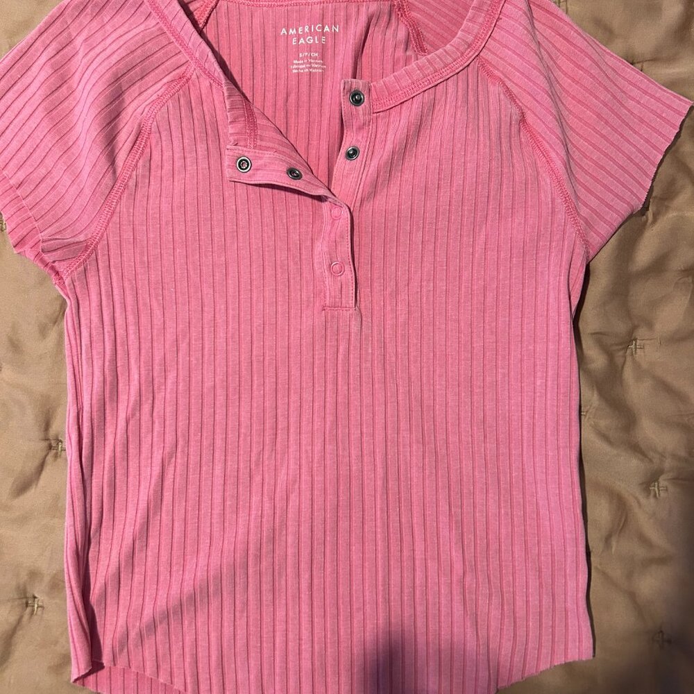 American Eagle Ribbed Button Up Henley